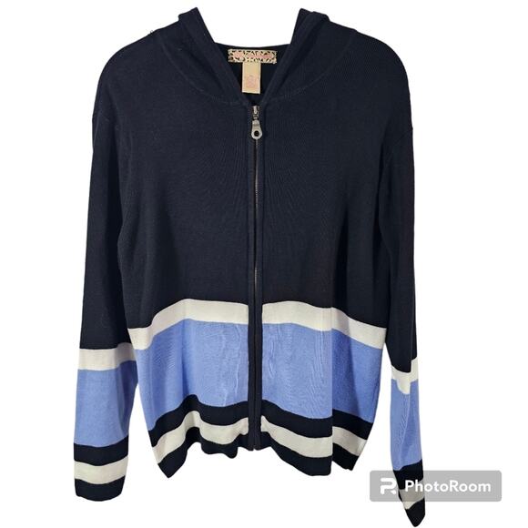 Lily Stanhope Hooded Zipper Front Navy Cotton Sweater XL - Picture 1 of 5